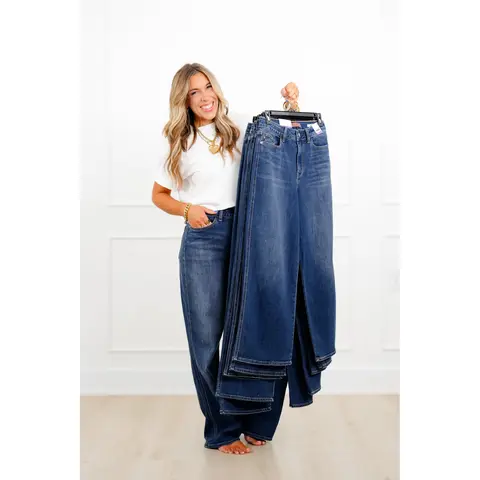 Judy Blue Everyday Icon High Rise Multiple Inseam Dark Wash Wilhelmina Baggy Jeans