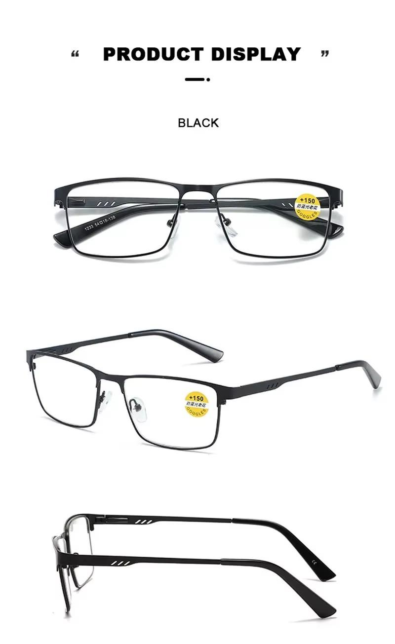 Men's Full Rim Rectangular Plain Blue Light Blocking Reading Glasses - Male Presbyopia Hyperopia Eyeglasses for Business Use (Diopter Options Available)