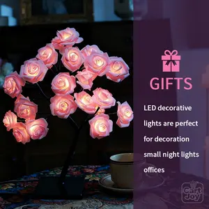 Valentine's Day Pink Rose Artificial Tree Light Romantic Bedroom Night Light LED Luminous Desktop Decoration Wedding Proposal Gift