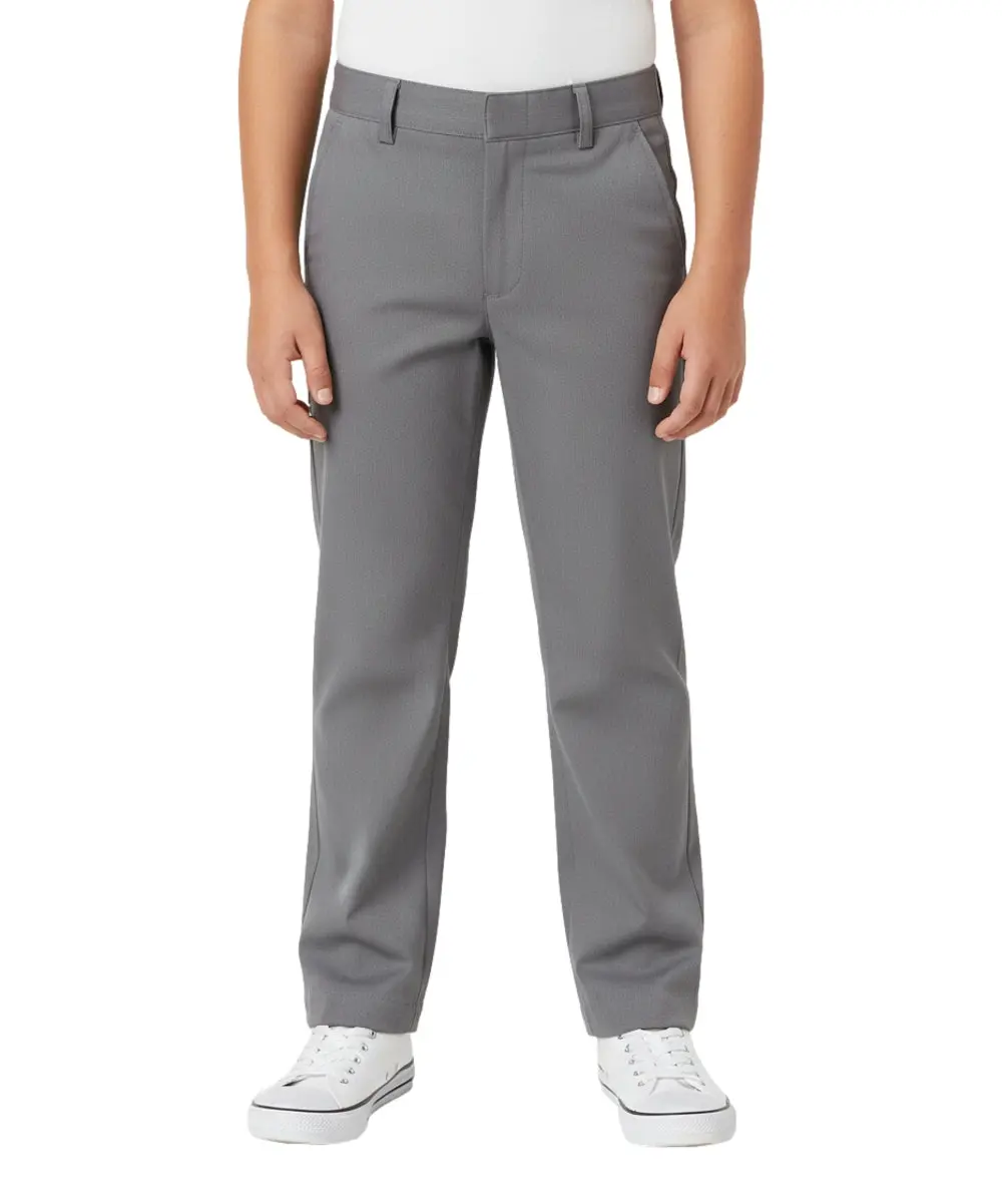 Boys Uniform Pants – Classic Flat Front School Dress Pants with Adjustable Waist, Durable Twill, Grey BU02