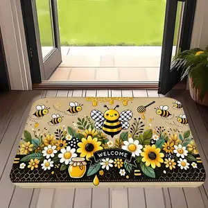 Charming Cartoon Bee Sunflower Honeycomb Welcome Doormat Soft Comfortable and Practical Floor Mat for Home Decor in Living Room and Bedroom