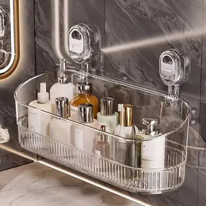Transparent Bathroom Storage Rack with Suction Cups, Modern Kitchen Organizer, Sink Cosmetic Box, Shower Drain Basket