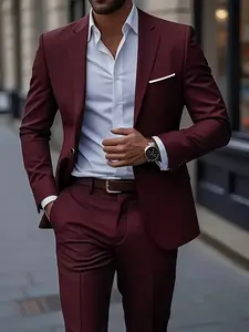 Men'S Suit 2pcs Set | Single Button Blazer and Pants, High Quality, Suitable for Wedding, Business, Party, Casual Occasions, Solid Color, Fabric, Slim Fit