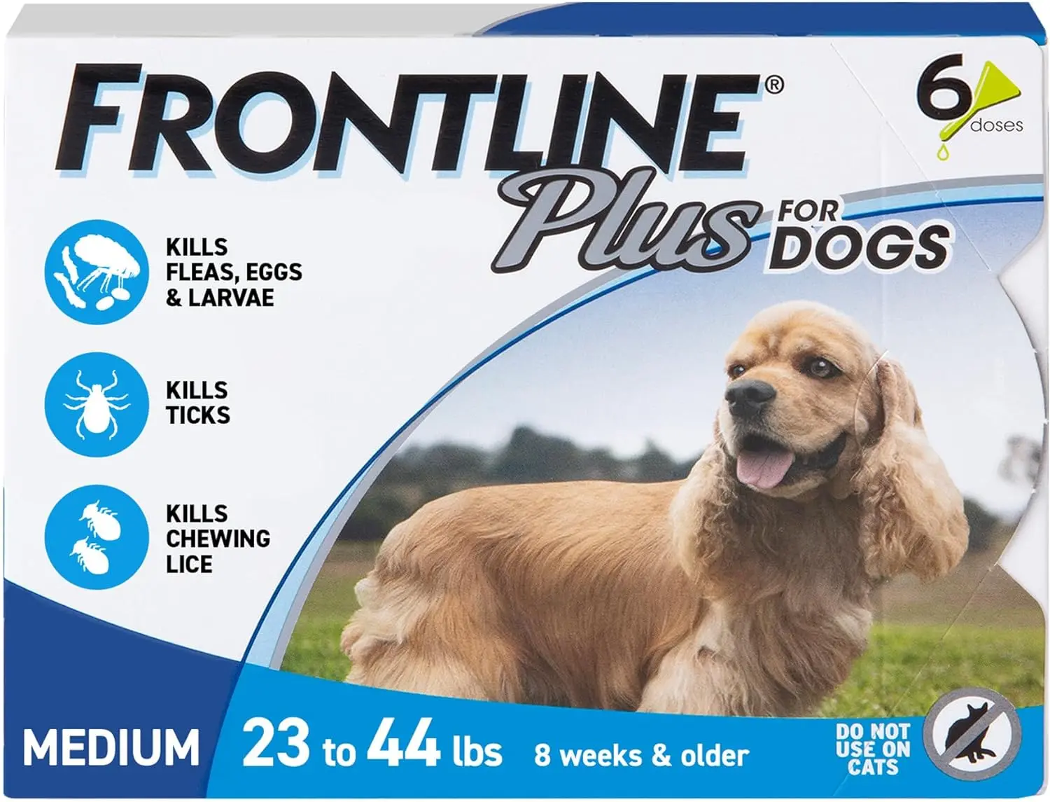 FRONTLINE Plus Flea and Tick Treatment for Medium Dogs (23-44 lbs) - Fast-Acting, Long-Lasting, Kills Chewing Lice, Aids in Mange Control, 6 Doses