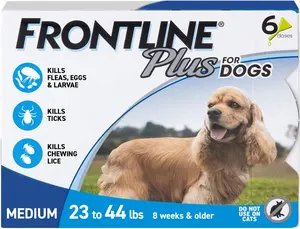 FRONTLINE Plus Flea and Tick Treatment for Medium Dogs (23-44 lbs), 6 Doses