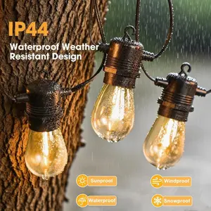 US Standard 50FT LED Outdoor String Lights, Model S14, equipped with 16 shatterproof, waterproof and replaceable bulbs (1 spare bulb included). These 2700K commercial-grade patio lights are outdoor pendant lights ideal for decorating yards, gardens, porch
