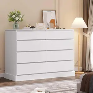 Sikaic No Handle Design Dresser with 8 Drawers White Wooden Storage Cabinet Space Saver Cabinet