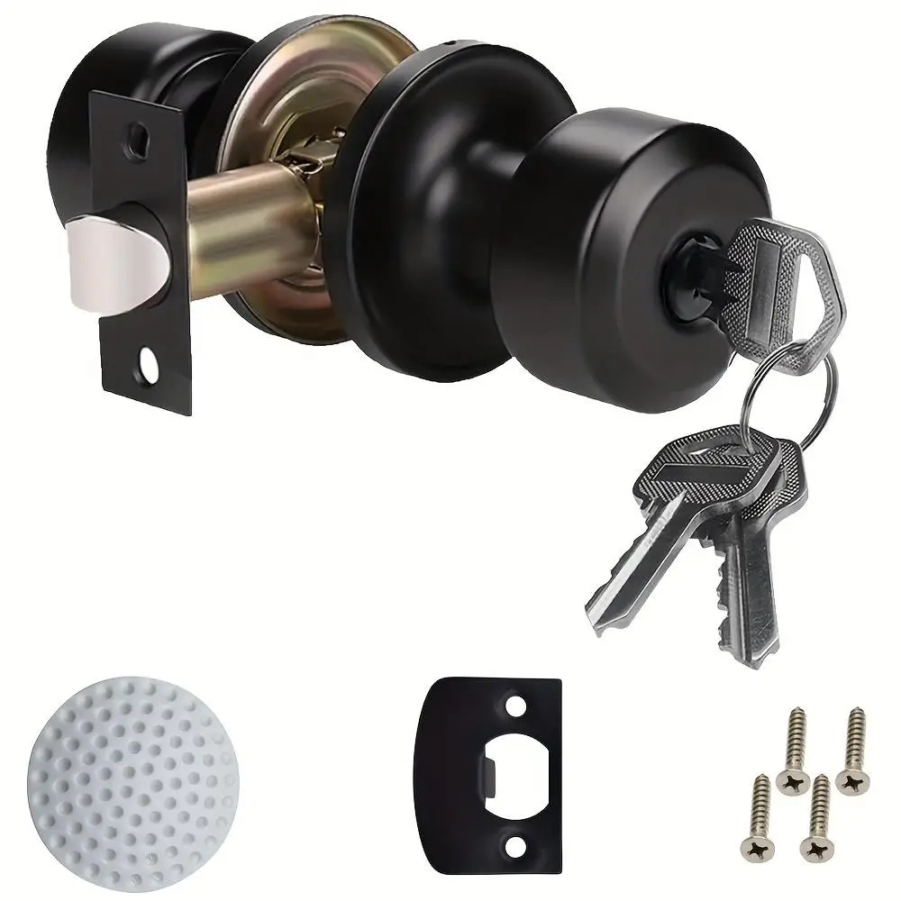 Door Handle with Lock & Key, 1 Count Round Ball Lock Door Handle, Door Handle for Bedroom or Bathroom Entrance Door