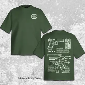 Retro Glock Pistol Blueprint Men's Short Sleeve T-shirt, Tactical Gun Graphic Tee, Military Rifle Schematic Shirt, Firearm Handgun Enthusiast Apparel, FPS Gamer Shirt, Range Day Shirt, Military Tech Gift For Servicemember, Shooting Lover Gift