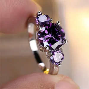 925 Sterling Silver Purple Faux Amethyst Micro Inlaid Ring