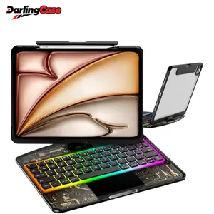[Black Friday] DarlingCase 360° Rotatable Keyboard Case for iPad 10.9-13inch Clear Hard PC Back 7 Color Backlight Wireless Usb Tablet Transparent BlackRotating Stand Y2K Style iPad Case iPad Keyboard Cover Black Friday & Christmas Gifts