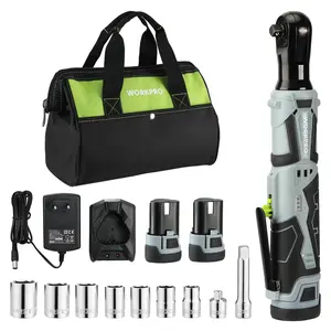 #JumpstartSale WORKPRO Cordless Electric Ratchet Wrench, 3/8" 12V 40 Ft-lbs Power Ratchet Wrench Kit with 9-Count Socket Accessory Set, 2-Pack 2.0Ah Lithium-Ion Batteries…