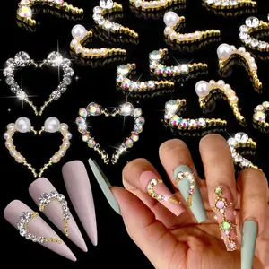 TOROKOM Valentine Heart Nail Art Rhinestone Pearl Colored White Crystal Gems for Girl Women DIY Nail Art Decoration (15 Pairs, 3 Styles)