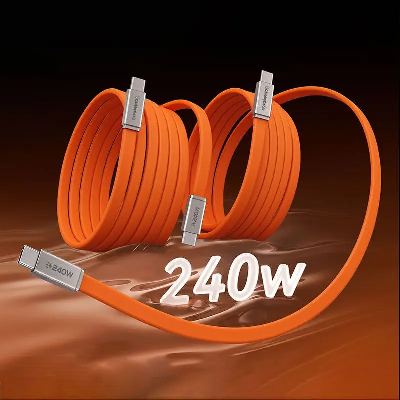 ChubbyCable 2-Pack 6FT Flat Silicone 240W USB C to USB C Cable with Alloy Charging Connector