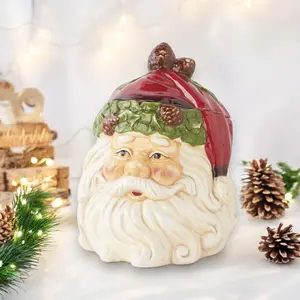 Santa Face Ceramic Cookie Jar - 8-in