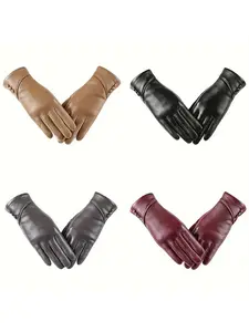 Women's Leather Touchscreen Gloves, Winter Fashion Essential, Three-Button Design, Fleece Lined, Comfortable Cold Weather Must-Have