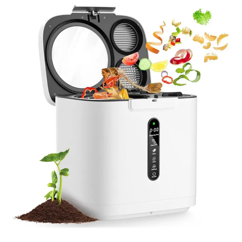 4L Electric Composter with Visable Window, Kitchen Intelligent Compost Bin Visible Lid, Compact for Daily Use, Auto-Cleaning, Odor Control, One-Touch Produces Dry Pre-Compost, Indoor Compost Machine