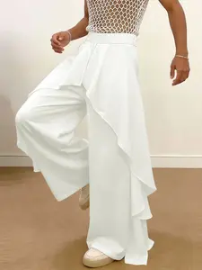 INCERUN European and American Style Layered Design Thin Wide Leg Solid Color Long Pants, Fashionable and Comfortable, Perfect for Daily Wear