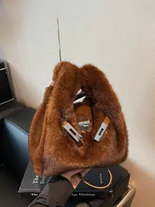 Ladies' One Shoulder Handbag, Fashionable Simple Casual Retro Solid Color Bag, Autumn Winter Plush Purse for Daily Commuting Shopping Dating Gift Giving