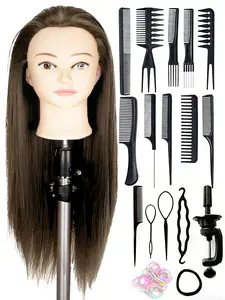 24-Inch Human Model Head Wig, Ideal for Makeup Practice, Beauty Doll Head for Hair Styling, Hairstyling Training Head