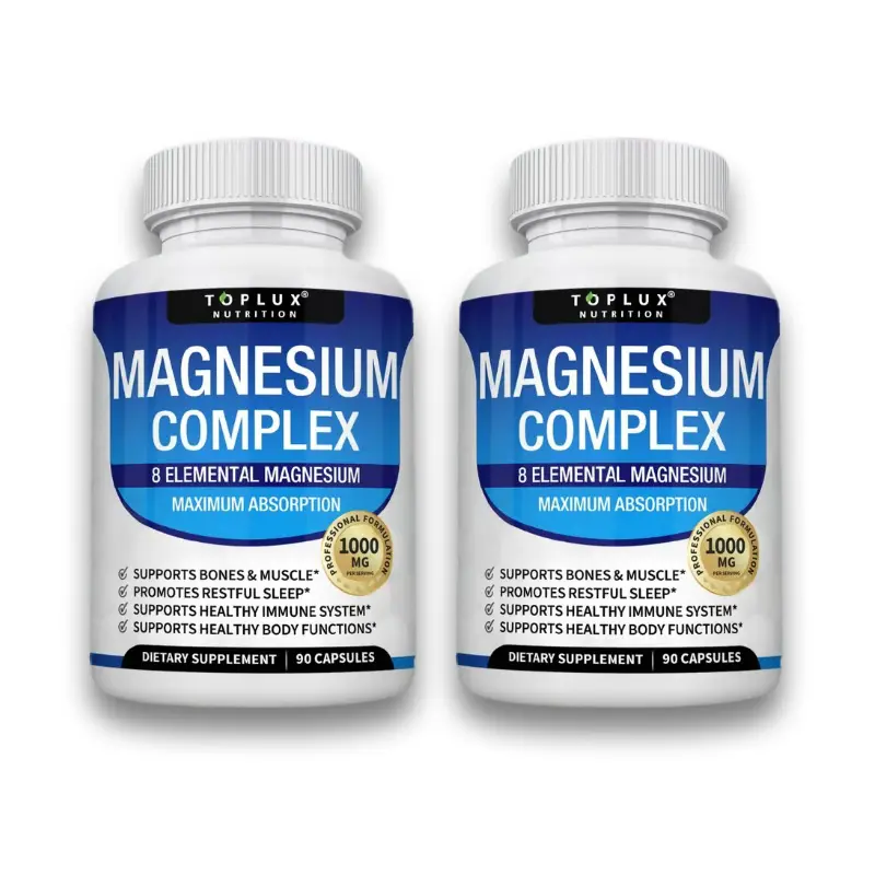 Magnesium Complex Supplement 8 Elemental 1000mg with Glycinate Citrate Malate Taurate and Chelated Magnesium for Muscle Recovery Energy and Bone Support 90 Capsules