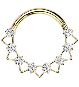 Gold PVD Alternate Triangle Clear CZ Titanium Hinged Segment Ring