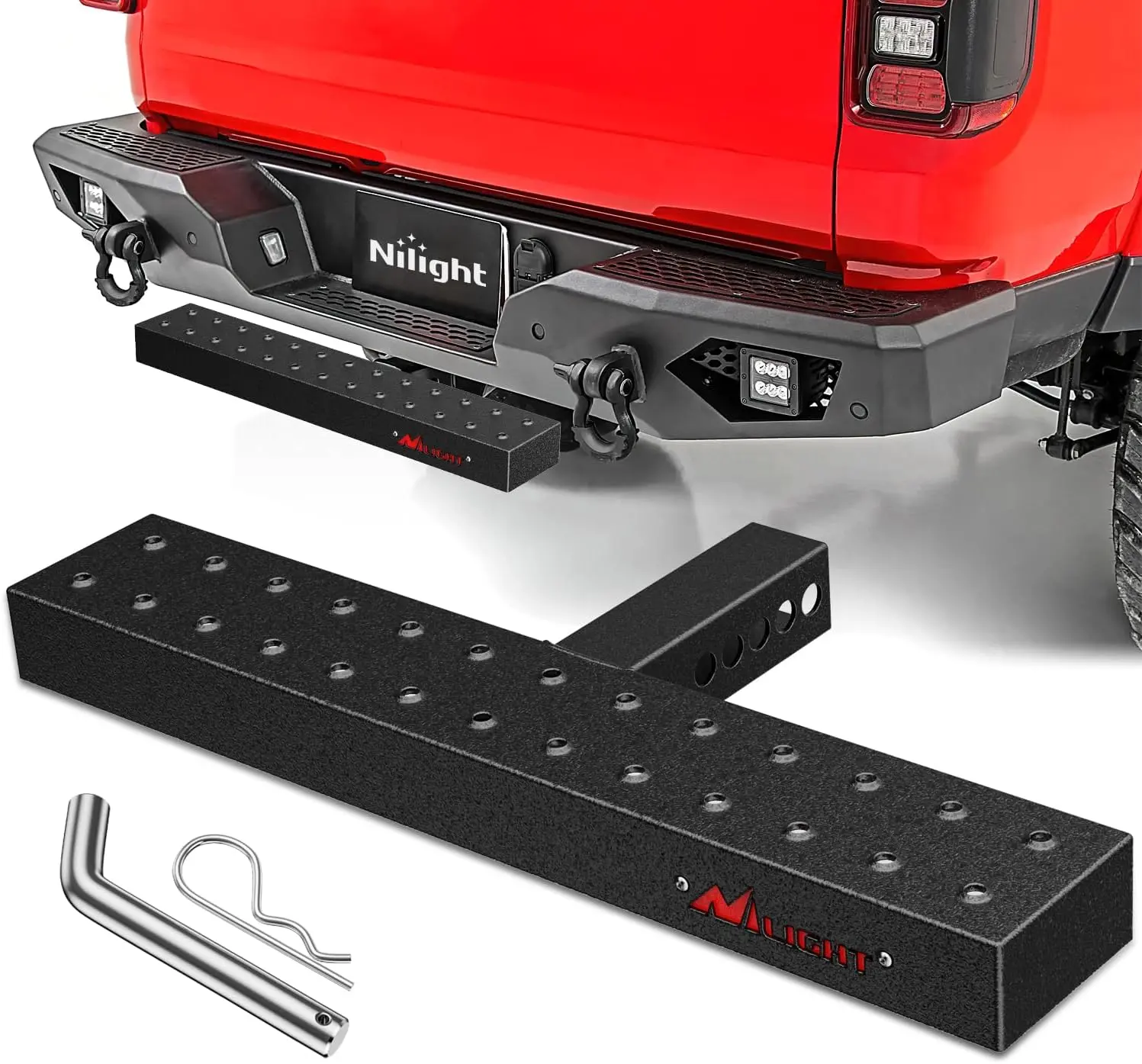 Nilight 23.5-Inch Weather-Resistant Anti-Slip Grip Step Bar - 2-Inch Trailer Hitch Rear Bumper Guard Protector, 5/8” Hitch Pin & Clip, Adjustable Mounting Holes, Textured Black Auto/Truck Accessory for Pickup/SUV (350 lbs Max Weight Support), Truck Access
