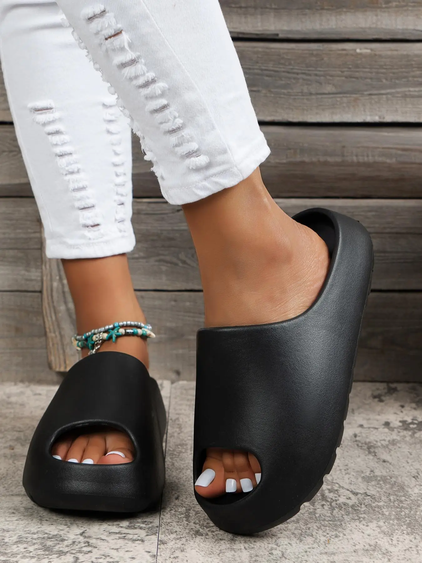 Women's Summer 2024 Solid Non-slip Slides Shoes, Soft Comfortable Lightweight Eva Slide Sandals for Bathroom, Pool, Spa, Casual Home Slippers for Indo