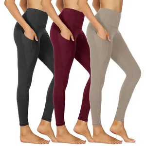 SHOWITTY Outlets Women's High Waisted 3 Pack Leggings with Pockets – Soft Yoga Pants for Travel, Workout & Everyday Wear