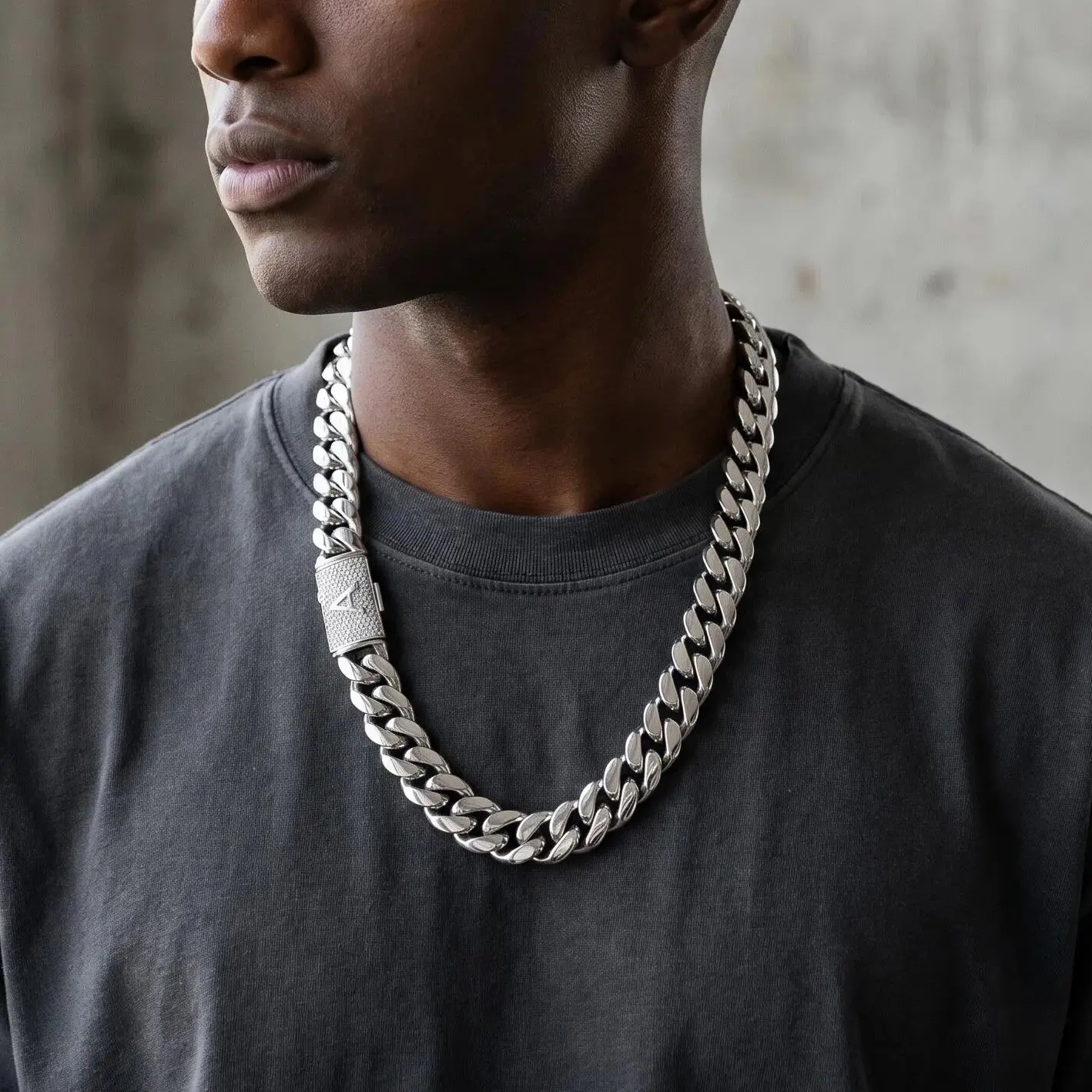 Unisex Initial Necklace with  Out  Letter, 14mm Silver Plated Miami Cuban Link Chain, Wateroof Hip Hop Personalized Jewelry, Cuban Link Design