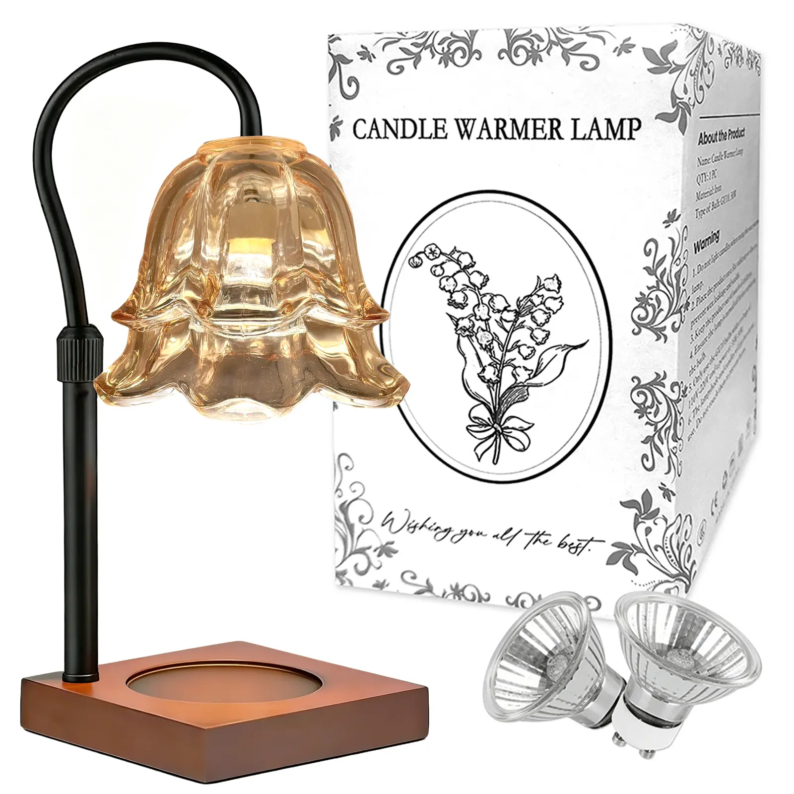 Nifogo Blush Pink Wooden Candle Warmer Lamp Kit with Timer, 2 Bulbs, Height-Adjustable, Dimmable, Fume-Free, Coquette Preppy Women's Home Decor for Cozy Vibe Room Decor