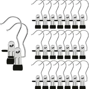 16 Counts Anti-Rust Clip Clothespins，Multi-Functional Miniclothes Clips Clotheshanger Clothing Hook，Hanging Travel Nonslip Hangers Organizer for Home & More, Spacesaving Magic Hat & Pants Jeans Coat Storage Rack with Laundry Hooks，Hanger Solution