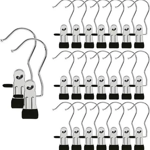 16-Count Stainless Steel Heavy-Duty Hangers with Anti-Rust Clips - Waterproof, Non-Slip Organiser for Towels, Pants, Socks - Space-Saving Home Laundry Storage (Hangers & Pegs)