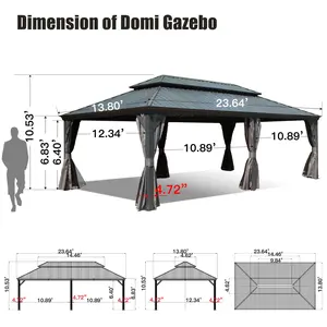 Domi 14'x24' Hardtop Gazebo Canopy,Outdoor Aluminum Gazebo with Galvanized Steel Double Roof, Extra Large Permanent Gazebo Pavilion for Patio Deck Backyard,Curtain and Netting