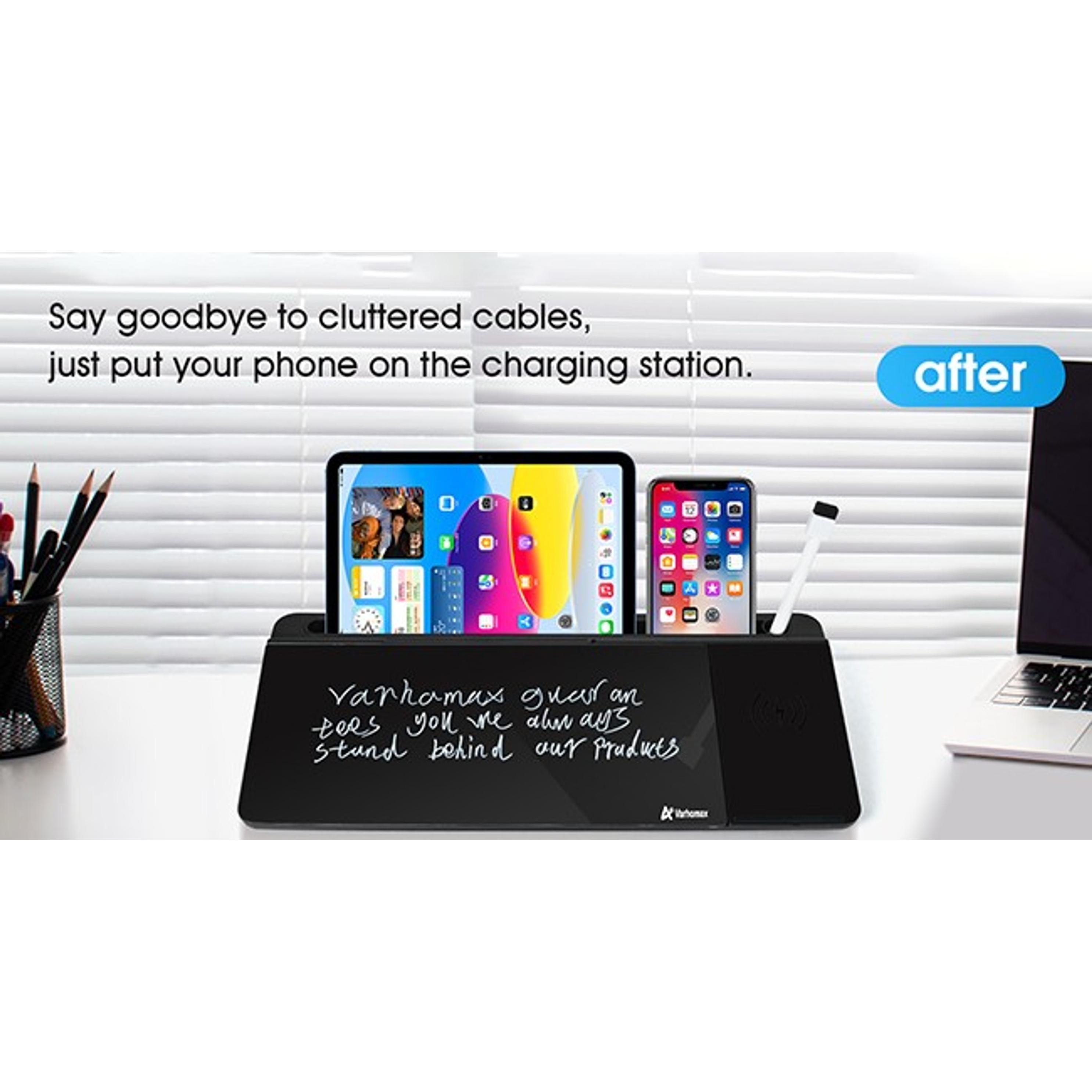 Modern Compact Glass Surface Dry Erase Desk Whiteboard (Black) with Wireless Charger, Desktop Storage, To Do List Memo Notepad for Office/Home Modern Compact Glass Surface Dry Erase Desk Whiteboard (Black) with Wireless Charger, Desktop Storage, To Do List Memo Notepad for Office/Home
