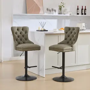 Hardware A&A Furniture,Aged and Retro PU Swivel Barstools Adjusatble Seat Height from 26-33 Inch, Modern Bar Stools with Backs Comfortable Tufted for Home Pub and Kitchen Island (Olive Green,Set of 2)
