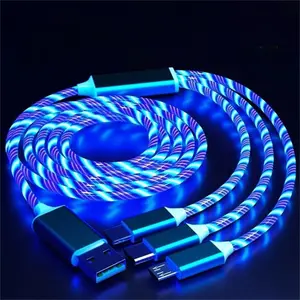 3-In-1 Charging Cable, Glowing LED Light Charging Charger Cable, Durable Data Cable, Phone Electronic Devices for iPhone Android Type C Mobile Phone, Luminous