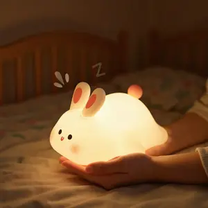 Cute Silicone Bunny Night Light – Dimmable Rechargeable Rabbit Lamp, Soft Squishy Baby Night Light for Kids Room, Nursery, Bedroom & Breastfeeding