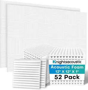 52 Pack Sound Proof Foam Panels for Walls, 1 X 12 X 12 Inches Acoustic Foam Panels, High Density Acoustic Panels Sound Absorbing, Noise Cancelling Studio Wedges, White (NOT INCLUDE ADHESIVE)