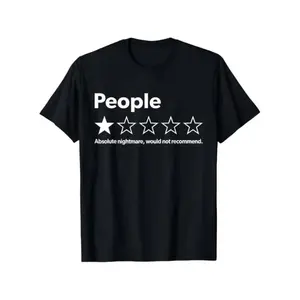 Unisex Adults Black Short Sleeve Cotton Outdoor T Shirt With Humorous Review Rating One Star