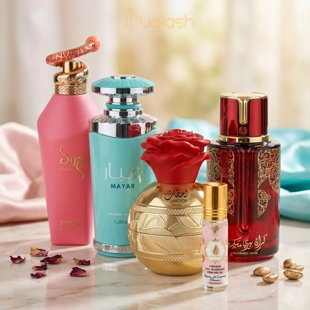 Oudlash Bundle | Arabiyat Cranberry Musk + Ard Al Zaafaran Pink Blush Oil + Lattafa Lahdath + Lattafa Mayar Intense + Zimaya Hawwa Pink | Women's Fragrance | 10 ML - 100 ML | Eau De Parfum + Concentrated Roll On Oil | Cranberry - Freesia & Lotus