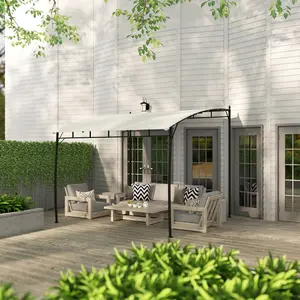 10x10 cream lean to pergola gazebo with 180gsm UV resistant polyester top metal frame for patio deck backyard