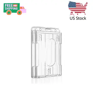 2 Pack Vertical 2-Card Badge Holder with Thumb Slot Hard Transparent PC Case Protector