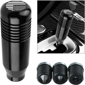 1 PC Comfort Grip Shift Knob, 3.34" x 1.18" American Flag Alloy Shifter, with 8mm/10mm/12mm Adapter, Fits Most Manual Cars, Trucks, SUV (Black)