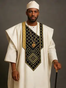 Men's African Style Traditional 3-Piece Set, Top Bottom Outer Robe Combo, Trendy New Arrival, Hot Selling Men's Fashion