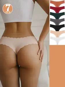 7-Pack New Multi-Color Basic Low-Waist Seamless Women's Thongs & V-Strings - Ultra-Thin Breathable Soft, High-Stretch Knit Fabric, Perfect for Yoga, Must-Have Yoga Active wear