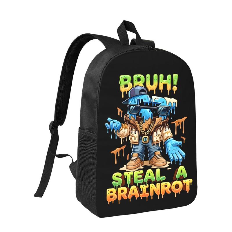 Graffiti 'Bruh! Steal A Brainrot' 67 Print Backpack, Starry Sky Pattern Casual Daypack for School & Travel