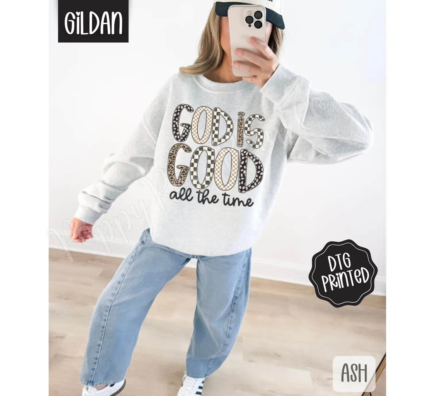 Checkered God is Good Sweatshirt, Trendy Women's Religious Sweater