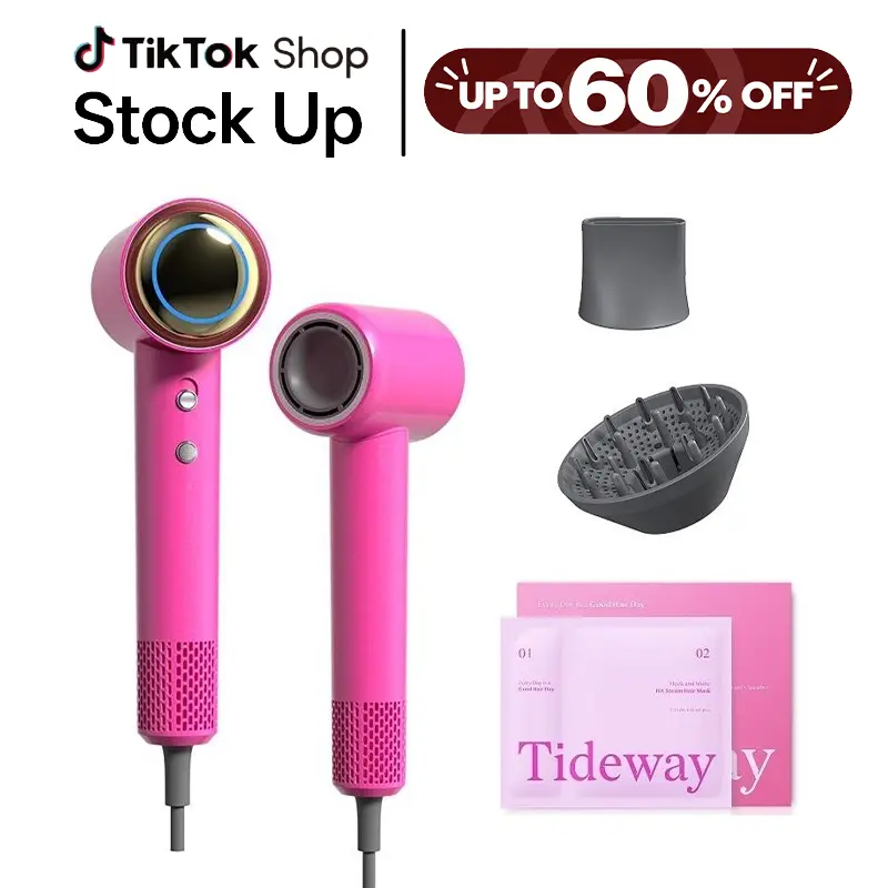 Tideway H11 Aura Plasma 110k RPM High-Speed Hair Dryer (w/ Diffuser) + 5D Hyaluronic Acid Steam Hair Mask (3 PCS) Bargain Combo Set, Hot/Cold Settings for Damage Care