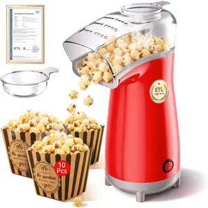 Health Upgrade Popcorn Machine with Butter Melter, 3-Minute Quick Popcorn, Oil-Free Easy to Clean Air Popcorn Maker Perfect for Family Movie Nights Kids' Parties Bright red
